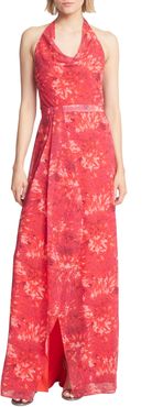 Kaleidoscope Print Halter Neck Gown