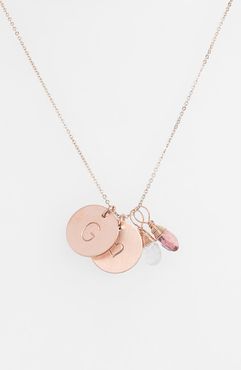 14K-Gold Fill Heart Disc, Moonstone & Pink Quartz Initial Necklace