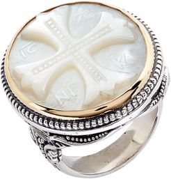 Trillion Embossed Cross Mother-Of-Pearl Ring