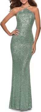 Sequin Halter Neck Gown