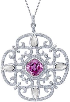 LaFonn Micro Pave Simulated Diamonds & Lab Grown Pink Sapphire Moonlight Pendant Necklace at Nordstrom Rack