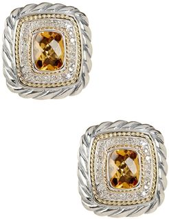 Effy Sterling Silver & 18K Yellow Gold Cushion Shape Citrine & Diamond Halo Earrings - 0.36 ctw at Nordstrom Rack