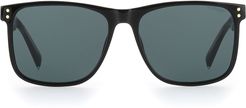 57mm Rectangle Sunglasses - Black/ Green