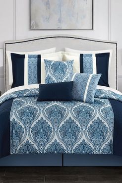 Chic Home Bedding King Eurythmics Two-Tone Damask Pattern Comforter 7-Piece Set - Navy at Nordstrom Rack