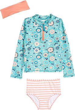 Girl's Rufflebutts Kids' Island Dream Two-Piece Rashguard Swimsuit & Head Wrap Set