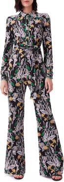 Milly Long Sleeve Floral Silk Jumpsuit