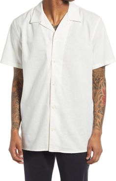 Short Sleeve Linen & Cotton Button-Up Camp Shirt