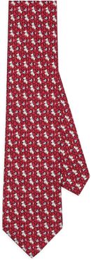 Dog & Butterfly Print Silk Tie