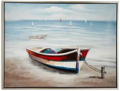 Willow Row Large Coastal Decor Red, White, and Blue Row Boat Painting in a Rectangular Silver Wood Frame - 47"x 35.5 at Nordstro
