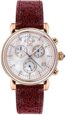 Gevril Women's Marsala Sparkle Chronograph Diamond Leather Strap Watch, 37mm - 0.0044 ctw at Nordstrom Rack