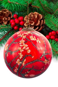 Overstock Art "Branches of an Almond Tree in Blossom, Red" La Pastiche Hand Painted Glass Ornament Collection - Set of 12 at Nor