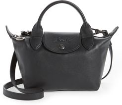 Mini Le Pliage Cuir Leather Top Handle Bag - Black