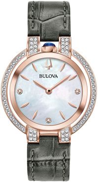 Bulova Women's Rubaiyat Diamond Rose Gold Croc Embossed Leather Strap Watch, 35mm - 0.34 ctw at Nordstrom Rack
