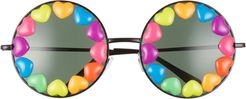 Rainbow Heart Round Sunglasses - Black/ Black Lens