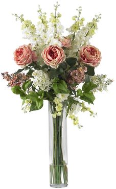 NEARLY NATURAL Pink Rose, Delphinium and Lilac Silk Flower Arrangement at Nordstrom Rack