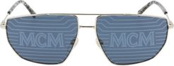 60mm Hologram Rectangle Metal Sunglasses - Gold/ Grey Hologram