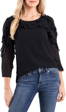 Clip Dot Ruffle Chiffon Blouse