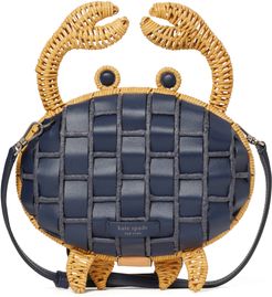 Shelly Woven Leather & Wicker Crab Crossbody Clutch - Blue