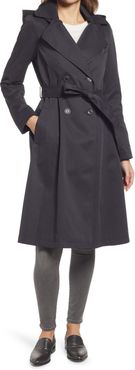 Belted Water Resistant Trench Coat With Removable Hood