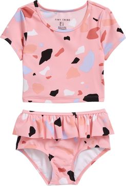 Girl's Tiny Tribe Kids' Terrazzo Short Sleeve Two-Piece Swimsuit (Toddler & Little Girl)