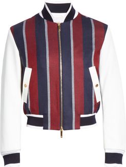 Stripe Wool & Deerskin Leather Bomber Jacket