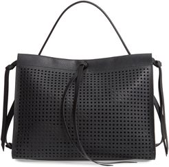 Katlin Small Perforated Leather Tote - Black