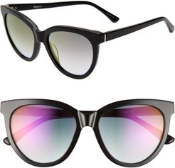 Beverly 55mm Cat Eye Sunglasses - Black/ Violet Gradient Mirror