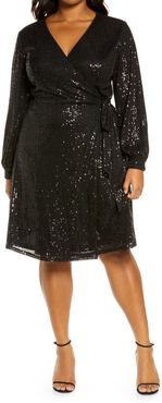 Plus Size Women's Chi Chi London Curve Dayna Sequin Long Sleeve Wrap Minidress