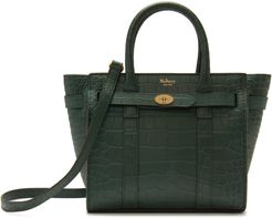 Mini Bayswater Zipped Croc Embossed Leather Tote - Green