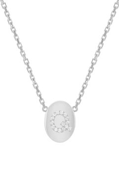 Oval Framed Diamond Initial Pendant Necklace