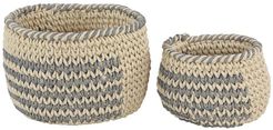 Willow Row Round Beige & Black Mesh Over Cotton Rope Storage Baskets - Set of 2 at Nordstrom Rack