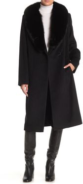 Sofia Cashmere Genuine Fox Fur Collar Waist Tie Wool Blend Coat at Nordstrom Rack