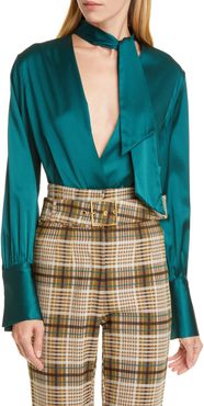 Jonathan Simkhai Wrap Front Silk Charmeuse Bodysuit at Nordstrom Rack