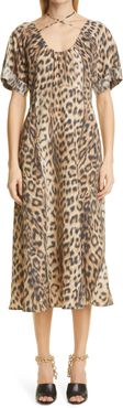 Leopard Tie Neck Midi Dress