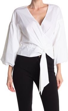 Elie Tahari Felice Wrap Style Puff Sleeve Shirt at Nordstrom Rack