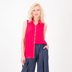 Camicia smanicata in jersey doppiato con tulle