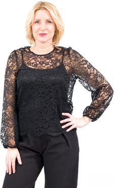 Blusa in pizzo doppiata in jersey fondo con smerlo