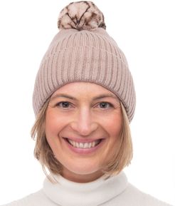 Cappello in maglia con pompom animalier removibile