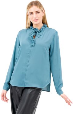 Camicia in georgette con rouche allo scollo