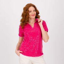 T-shirt con manica corta, collo a polo e paillettes