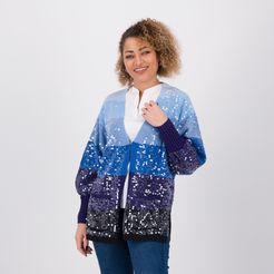 Cardigan in maglia rasata misto cotone con paillette