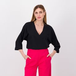 Blusa con scollo a V in raso