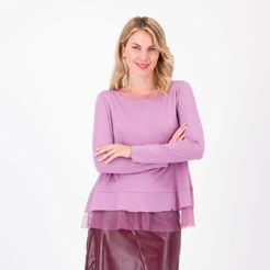 Blusa in misto viscosa con tulle sul collo e al fondo