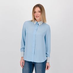 Camicia in doppia georgette con dettagli tweed