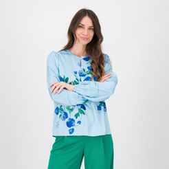 Blusa in raso a fiori con maniche lunghe