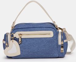 Borsa a tracolla effetto denim con charm a cuore