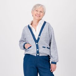 Cardigan in maglia effetto tweed con inserti denim