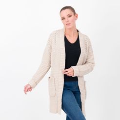 Cardigan in ciniglia con bordi a coste