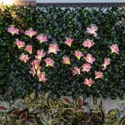 Set di 2 piantine artificiali illuminate con fiori rosa