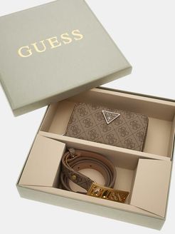 Guess, Donna, Set Portafoglio E Cintura 4G Logo, Beige, T/U 